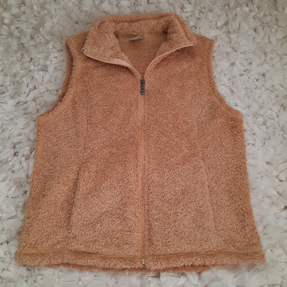 Cabela's Light Camel Teddy Long Vest Mock Neck Zip Up EUC Medium - Picture 2 of 14